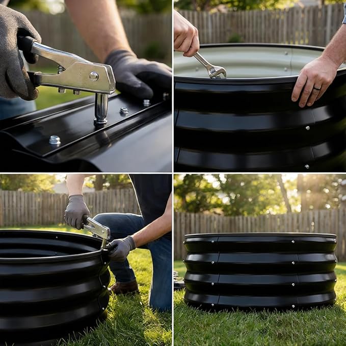 COMHOMA 3 Pack Round Raised Garden Bed 2x2x1ft,Galvanized Metal Planter Box Kit for Outdoor Gardening,Vegetable Flower Herb Growing Beds with Gloves Tools,Black