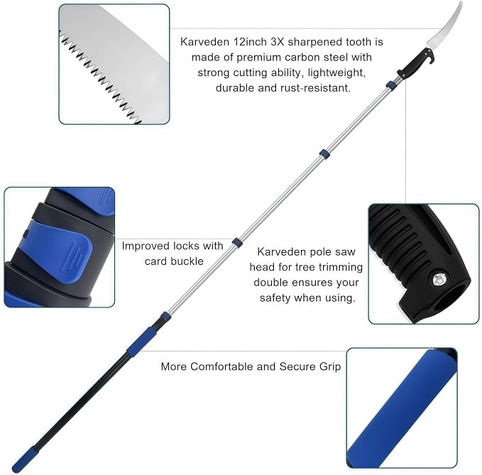 18FT Reach Manual Pole Saws for Tree Trimming with 5-12FT Telescoping Extension Pole, Anti-slip Handle, Manual Pruning Pole Saw with 19" 3X Detachable Saw for Forestry, Yard, Garden, Patios