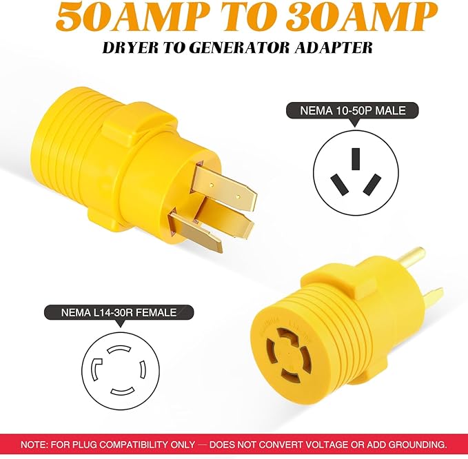 Kanayu NEMA 10-50P to L14-30R 30 Amp Dryer Adapter, 3 Prong Old Dryer Outlet to 3 Prong Locking Welder Plug Adapter Oven Stove Generator EV Charger