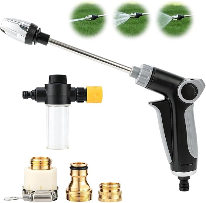 Pressure Washer Spray Nozzle, Heavy Duty Garden Hose Nozzle, Multi Function Lawn & Garden Watering Sprayer, 360° Rotating for Three Spray Modes, Effortless Dirt & Stain Removal(1 Set)