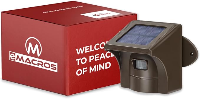 eMACROS Single Solar Sensor Incompatible with Pre-2022 Versions— 1/2 Mile Motion Sensor for Long Driveways, Homes & Large Properties, Outdoor Weatherproof Security Alert System (Single Sensor)