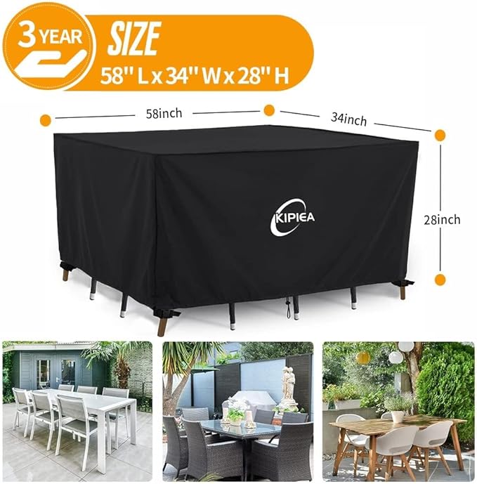 Kipiea Outdoor Furniture Covers Waterproof, 420D Heavy-Duty Patio Furniture Set Covers, No Tears Anti UV No Fading (58" L×34" W×28" H)