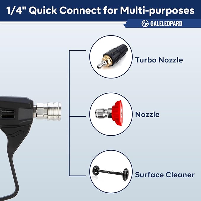 Short Pressure Washer Gun with 1/4" Quick Connector, 4350 PSI High Pressure Washer Gun with 5 Spray Nozzle Tips, 3/8'' Male Plug and M22-14/15mm Fittings, Power Washer Gun Compatible with Foam Cannon