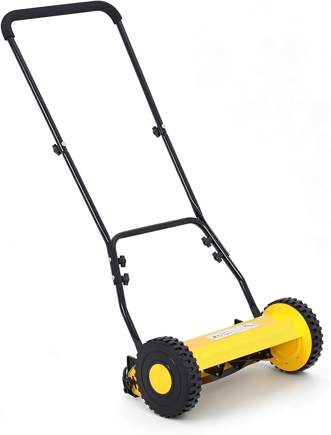 GarveeHome Quiet Eco-Friendly Hand Push Reel Lawn Mower – 16-Inch, 5-Blade, Adjustable Cutting Height, Lightweight & Compact, Easy Assembly, Ideal for Small to Medium Yards