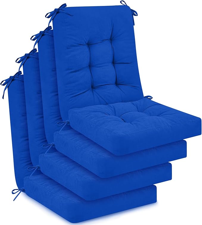 Juexica 4 Sets Outdoor Patio Chair Cushions Seat High Back Tufted Pillow Replacement Rocking Chair Cushions Pads for Patio Summer Seasonal Indoor Home Office(Royal Blue)