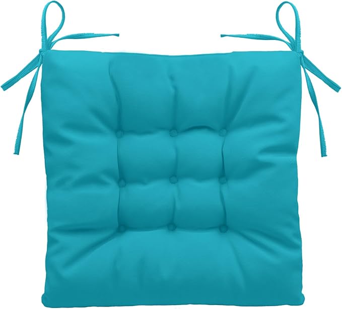 Outdoor Indoor Tufted Chair Cushions, Seat Cushions with Ties, Chair Pads Waterproof for Porch Kitchen Office Garden Sky Blue 16" x 16", Set of 1