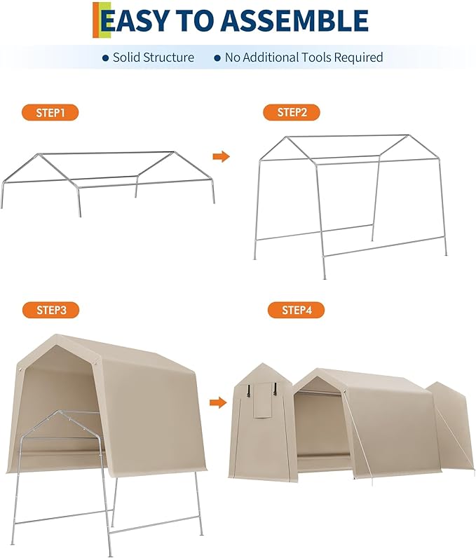 6'×8' Heavy Duty Portable Storage Shed Tent - Outdoor Shelter with Roll-Up Door, Waterproof Bike/ATV/Motorcycle Garage, All-Weather Shelter Tent