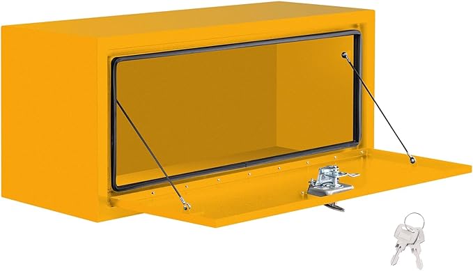 Black Steel Underbody Truck Tool Box with t-Handle Lock & Keys, Heavy Duty Storage Organizer Tool Chest for Pickup Truck Bed, RV & Trailer
