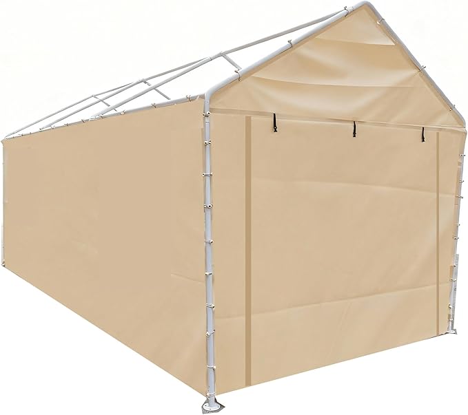 Rutile 10x20 Carport Replacement Sidewall, 180G PE Waterproof & UV Protected Sidewall Cover (Beige, Sidewall kit Panel Set of 4 w/o Mesh Windows)