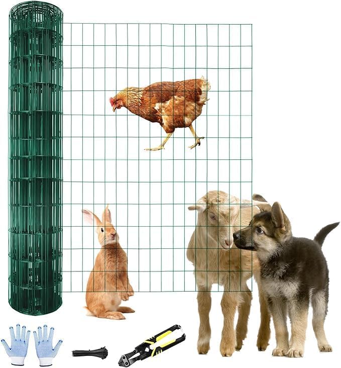 Tongmo 5 ft x 100 ft Green PVC Coated Chicken Welded Wire Fence, 16GA Garden Chicken Wire Fence Roll, Mesh Size 2" x 4" Hardware Cloth, Ideal for Yard Protection and Poultry Netting