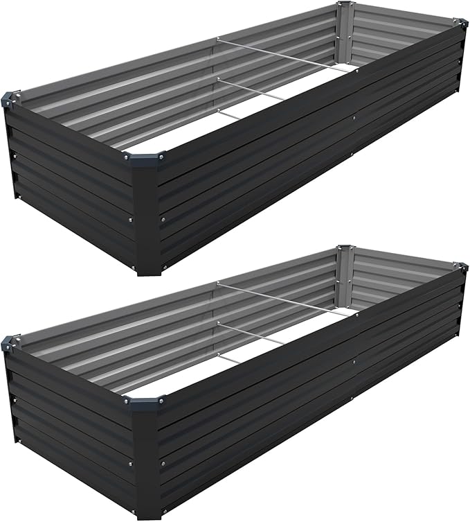 8×2×1FT(2PCS) Galvanized Raised Garden Bed Kit Metal Planter Boxes,Large Outdoor Planters Garden for Planting Vegetables,Flowers,Herbs -Black