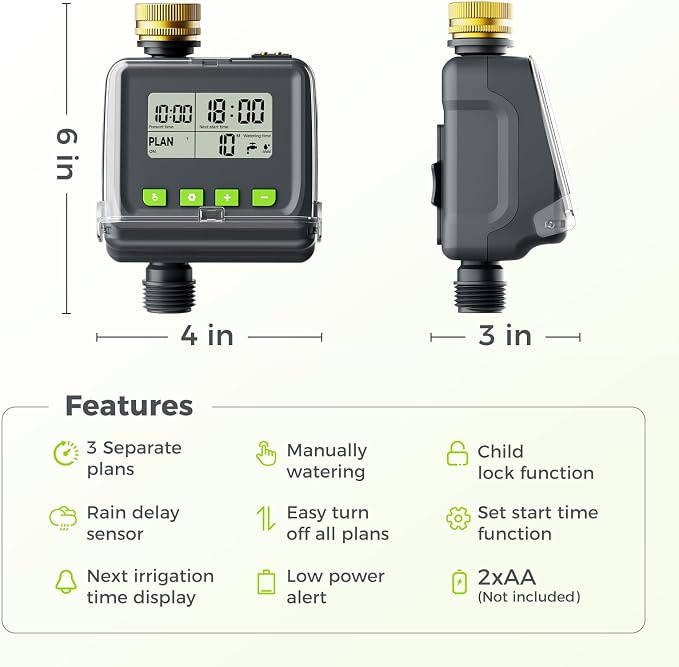 Sprinkler Timer- Hose Timer for Garden Hose, Brass Inlet Programmable Watering Timer w/Rain Delay, Outdoor Auto& Manual Drip Irrigation Controller System for Lawn Yard Greenhouse, 3 Plans