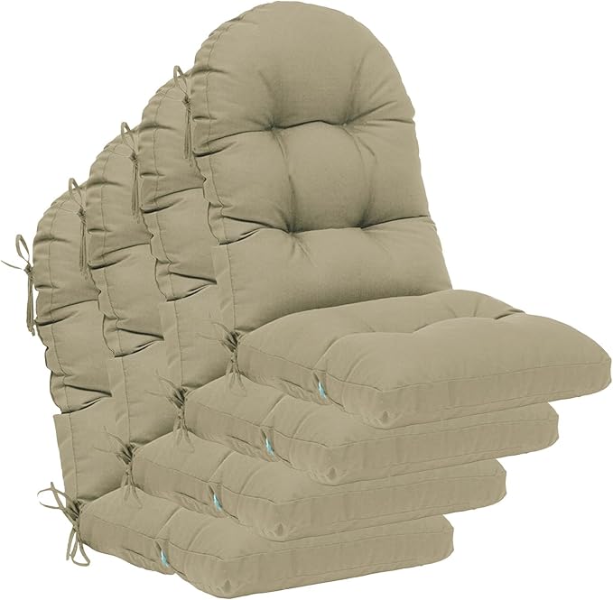 QILLOWAY Outdoor High Back Chair Cushion for Adirondack, All Weather Rocking Chair Cushions Thick Padded Replacement for Patio Furniture Set of 4,Beige