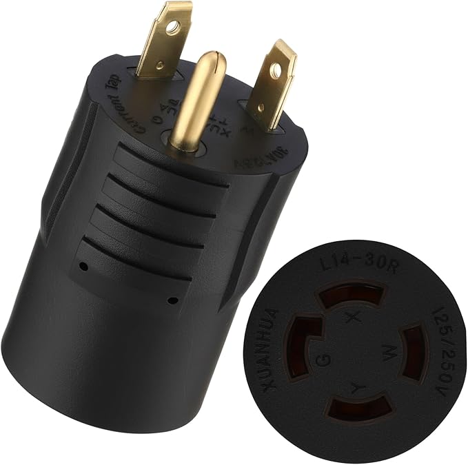 Kanayu NEMA TT-30P to L14-30R Generator Transfer Switch Adapter, 30 Amp 3 Prong to 4 Prong Lock RV Generator Plug Adapter to House Inlet Box(Black)