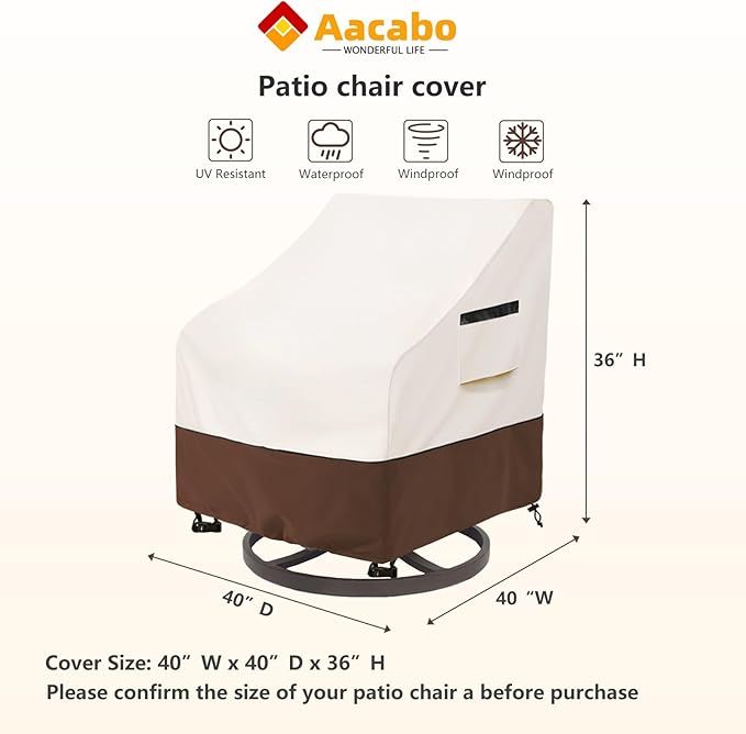 Patio Chair Covers Waterproof Patio Furniture Covers, 40W x 40D x 38H Inches Swivel Outdoor Chair Cover 2 Pack -Beige
