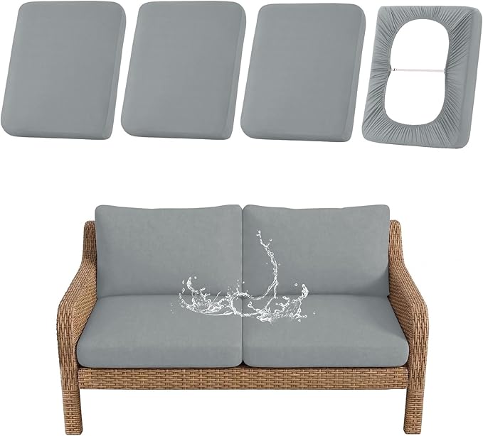 hyha Waterproof Outdoor Cushion Covers for Patio Furniture, Stretch Patio Chair Cushion Slipcovers, Coated UV Resistant Replacement Seat Covers, Solid Color (Grey, 4PC)