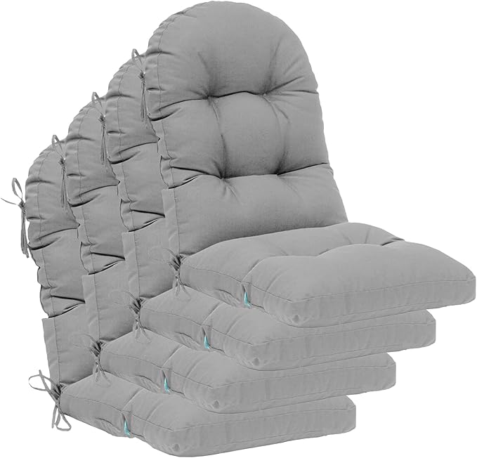 QILLOWAY Outdoor High Back Chair Cushion for Adirondack, All Weather Rocking Chair Cushions Thick Padded Replacement for Patio Furniture Set of 4,Grey