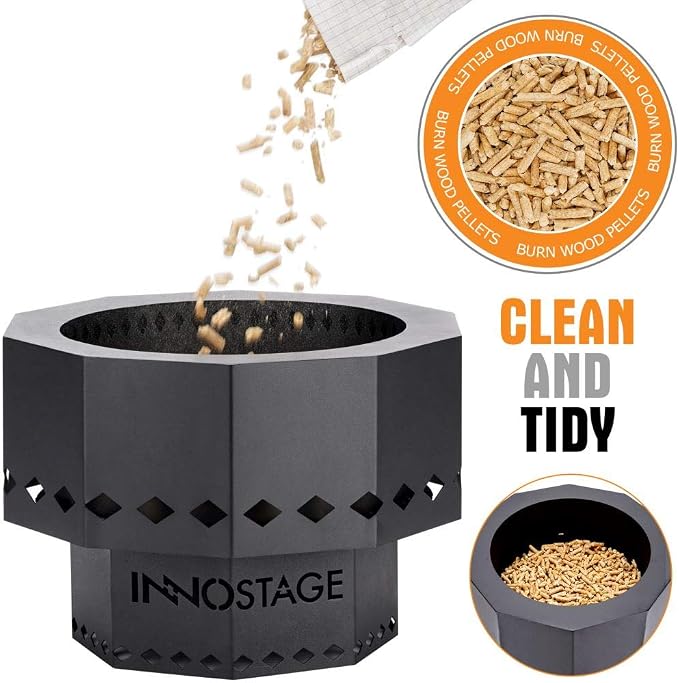INNO STAGE Patented Smokeless Fire Pit, 13 Inch Low Smoke Camping Stove Outdoor Wood Pellet Burning Spark Portable Carrying Bag, Firepit Grill Bowl of Fireplace Picnic Camping Cooking on Beach - S