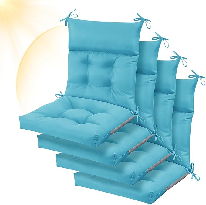 Sintuff 4 Pcs 44 x 21 x 4 Patio Chair Cushions Outdoor Chair Cushion Seat/Back Tufted Pillow with Ties Water Resistant Replacement Indoor Patio Furniture Outdoor Furniture (Solid Color,Royal Blue)