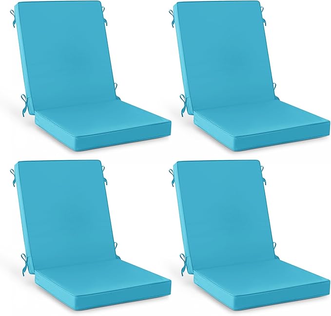 Summsun Patio Dining Chair Cushions with Non-Slip Bottom, Water Resistant Outdoor Seat Cushion with Ties, Removable Covers for Garden Lawn Patio Furniture, 44 x 20 Inch, Teal, Set of 4
