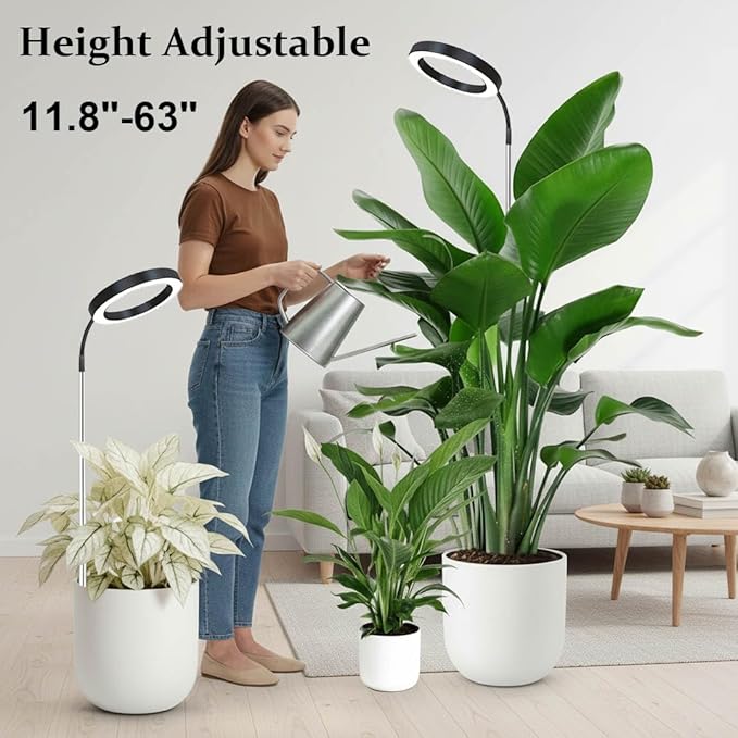 Grow Light for Indoor Plants, 6.3" Full Spectrum LED Plant Grow Light, 11.8-63in Height Adjustable Growing Lamp with Auto Timer 3H/9H/12H, 10 Dimmable Levels (Black 2 Pack)