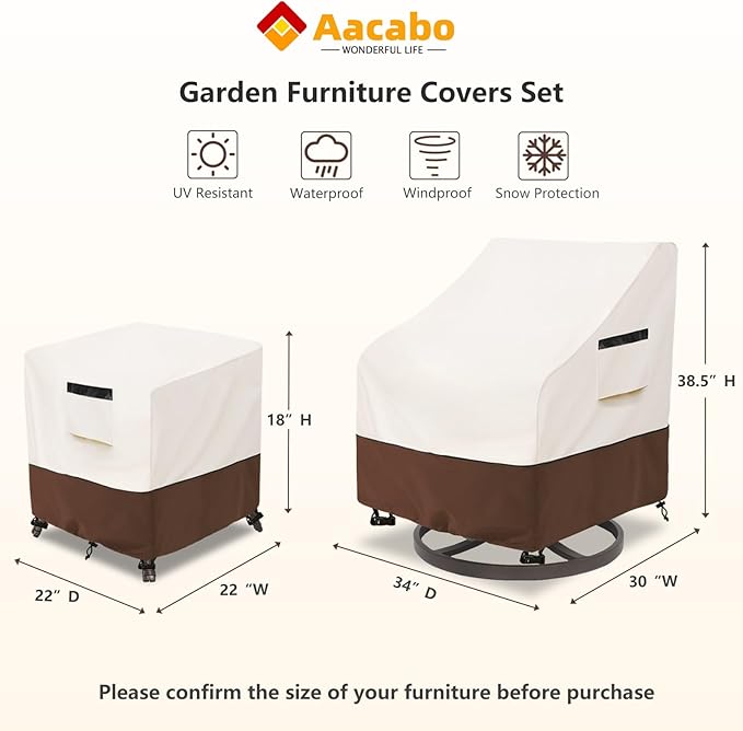 Patio Furniture Set Covers for 3 Piece Outdoor Bistro,Waterproof 100% Outdoor Furniture Cover for 2 Swivel Chairs and Coffee Table,Beige