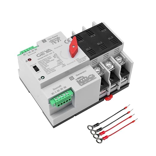 GEYA Mini ATS Automatic/Manual Transfer Switch, Solar Auto Dual Power Over & Under Voltage Switch 50/60Hz Grid to AC Generator(3Pole 63A 220V)