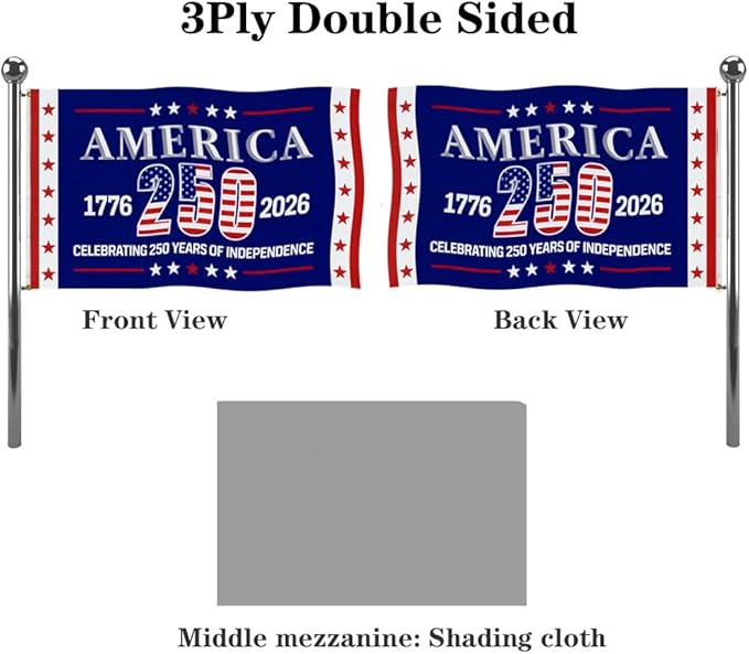 Jayus Double Sided 250th Anniversary American USA Flags 2x3 Outdoor- Vivid Colors 3Ply 1776-2026 250 Years Birthday Patriotic Flags Banners- Heavy Duty 100% Polyester with 2 Brass Grommets