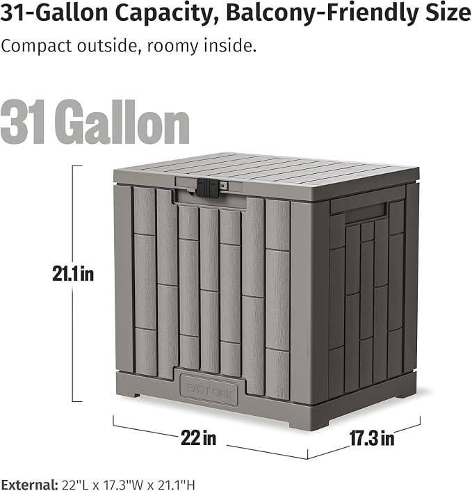 EAST OAK 2-Piece Outdoor Storage Box Set, 31 Gallon & 60 Gallon Waterproof UV-Resistant Resin Deck Boxes, Lockable Storage for Patio Cushions, Garden Tools, Pool Accessories, Grey