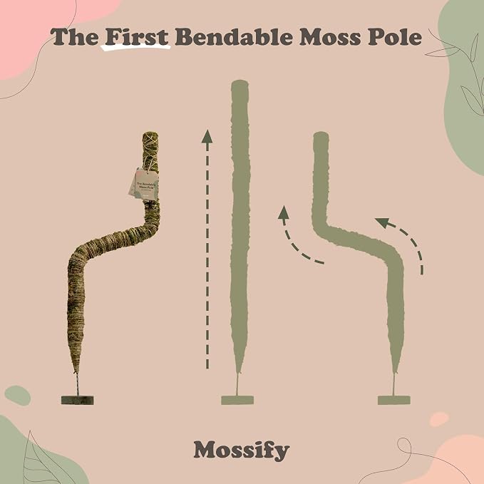 Mossify Bendable Moss Pole 54'' Monstera Plant Support for Climbing Indoor Plants - 100% Sustainably Farmed Moss Pole for Plants Indoor Growth - Flexible Handmade Sphagnum Plant Poles Support