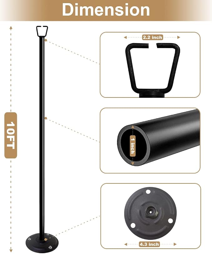 Queension 10FT Ground Base String Light Poles for Outdoor String Lights for Garden, Backyard, Patio Lighting Stand for Parties, Bistro & Weddings, 1 Pack