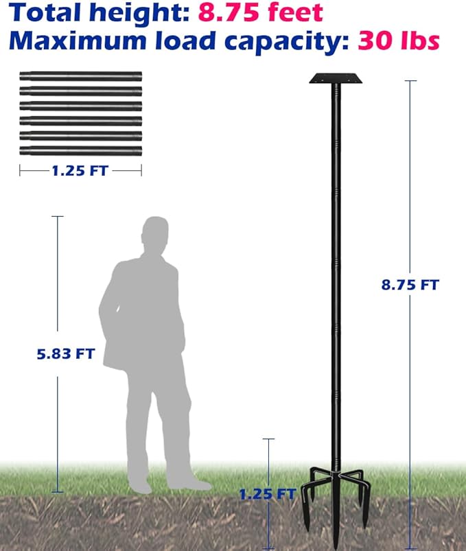 Garbuildman 105 Inch Bird Feeder Pole Kit, Heavy Duty Bird House Pole Set with 5-Forked Base, Adjustable Universal Mounting Post Kit for Outdoors, Matte Black, 1 Pack