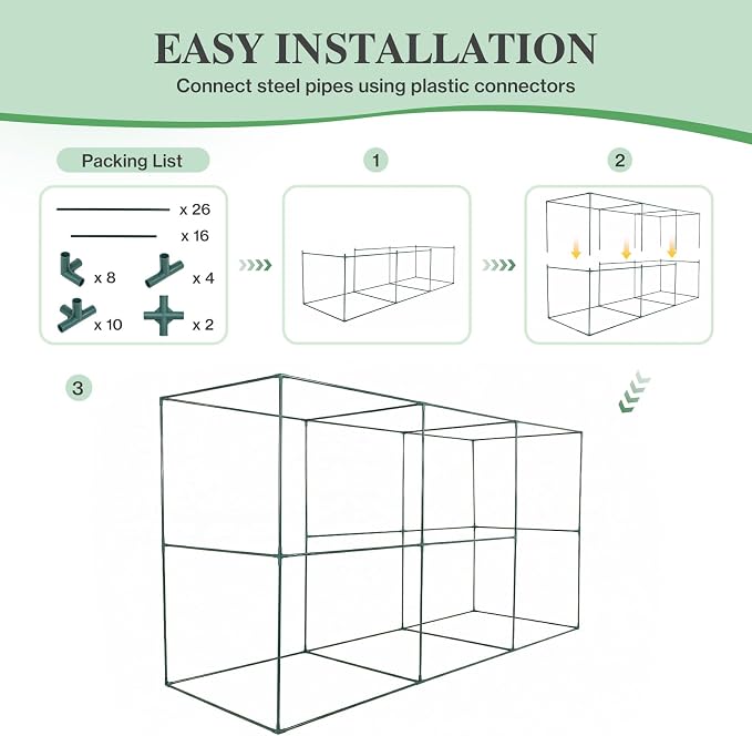 BPS Crop Cages for Garden Plant, 12x4x6 Ft Plant Netting Protection Tent with Zippered Door for Plants, Raised Garden Bed Cover with Frame for Vegetables, Fruits and Flowers
