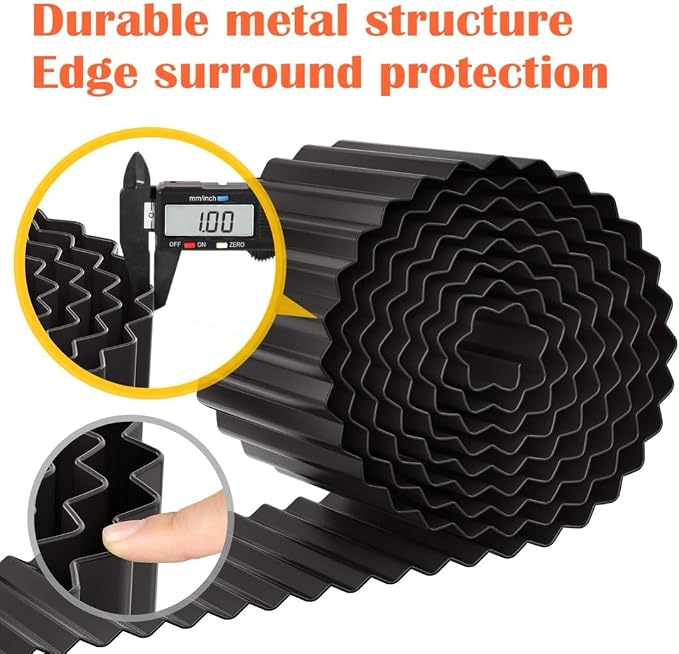 LAVEVE Corrugated Metal Garden Edging 10" x 20Ft, Landscape Edging Border for Lawn, Flower Bed, Garden Fence, Paver Edging (Black)