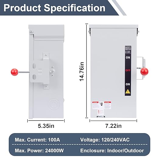 100A Generator Transfer Switch, 24000W Universal Double Throw Safety Switch, 120/240V Manual Transfer Switch with Arc Shield, Indoor/Outdoor Use, NEMA 3R Compliant
