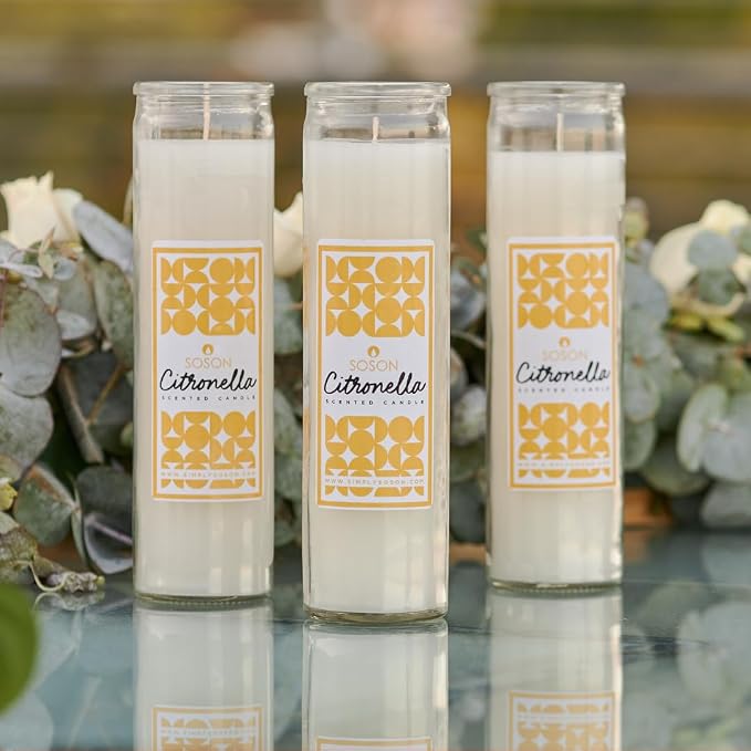 Simply Soson Citronella Candle - Citronella Scented Devotional Glass Jar Candles Ivory - 2x8 inch - 3 Pack - Outside Candles for Garden Yard Balcony, Summer Camping