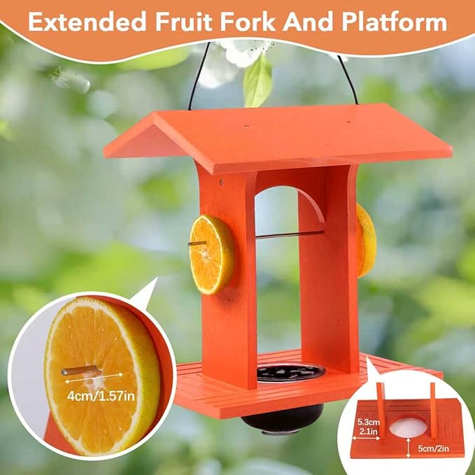 Oriole Feeder for Outdoors Hanging with Gift Box, Durable HDPE Plastic Oriole Jelly Feeder w/Fruit Holder & 6oz Glass Bowl, Bird Feeder for Orioles for Garden, Patio, Backyard