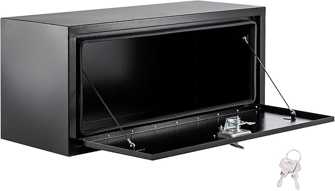 Black Steel Underbody Truck Tool Box with t-Handle Lock & Keys, Heavy Duty Storage Organizer Tool Chest for Pickup Truck Bed, RV & Trailer