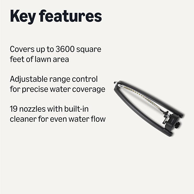 Amazon Basics Oscillating Lawn Sprinkler for Yard, Garden and Flower Beds, 3600 Square Foot Coverage, Black