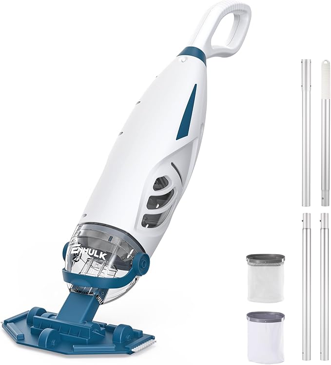 ENHULK Pool Vacuum for Above Ground Pool with 6' Extension Pole, Upgraded 26.5 GPM Powerful Suction, 1H Runtime, 2 Filters, Cordless Handheld Rechargeable Pool Cleaner for Above/Inground Pools, PC68