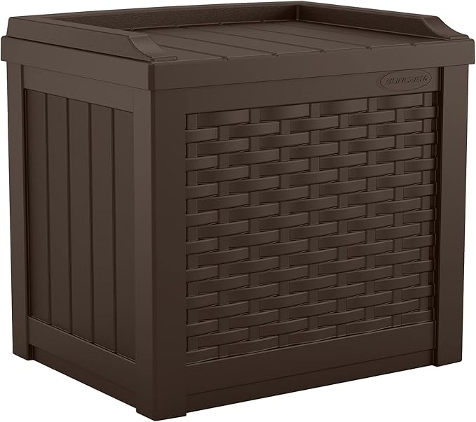 Suncast 22 Gallon Small Resin Storage Seat, Java, SSW600J & Keter Marvel Plus 71 Gallon Resin Outdoor Box for Patio Furniture Cushion Storage, Brown
