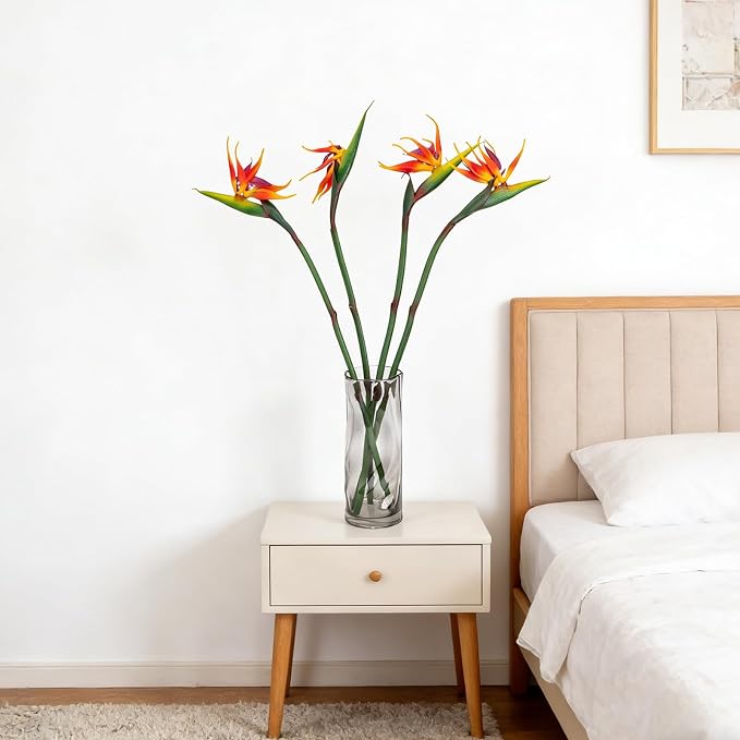 4 Pcs 33.5inch Artificial Birds of Paradise Plant Faux Birds of Paradise Stems Long Stem Fake Tropical Plants for Wedding Party Home Table Centerpiece Indoor Outdoor Vases Decor (Orange)