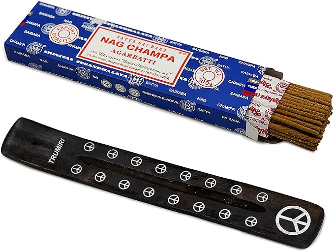 TRUMIRI Incense Stick Holder Bundle with Satya Sai Baba Nagchampa 100g Incense Sticks - Pack of 1 (Approx 100 Sticks)