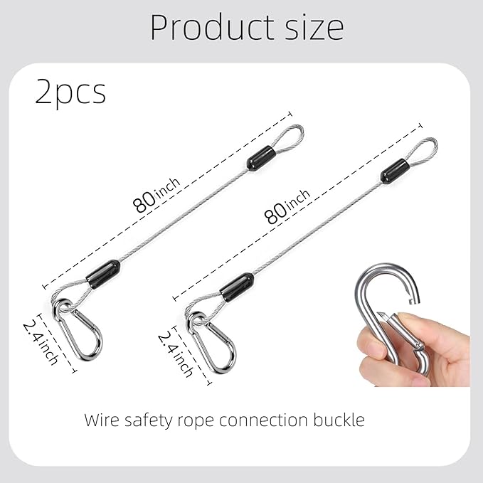 2 Pcs 80 Inch Premium Bird Feeder Hanger for Tree with Carabiner Clip，Flexible Stainless Steel Hanging Cables Chain Wire for Bird Feeders and Birdhouses，Baths, Planters，Baskets，Suet，Outdoor Camping