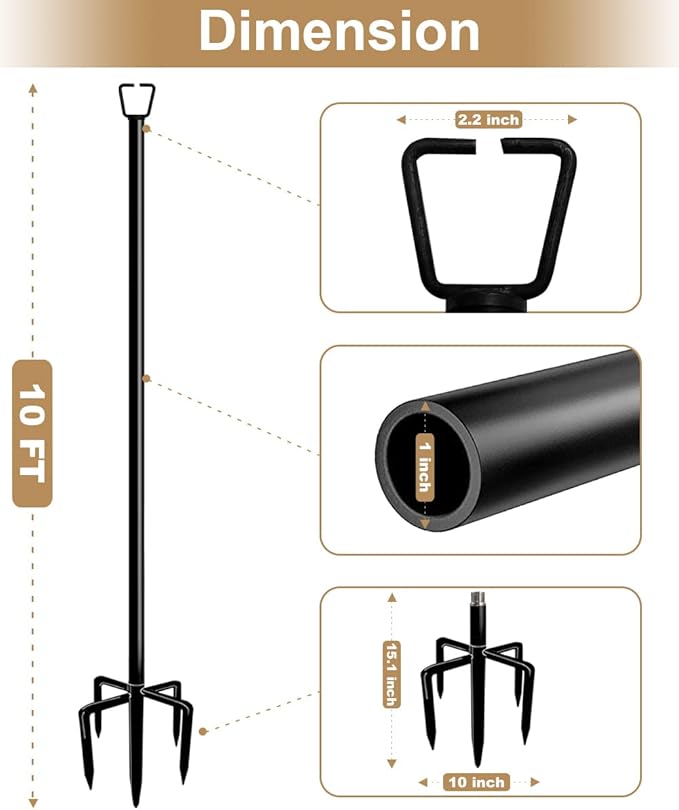 Queension 10FT Plug Floor String Light Poles for Outdoor String Lights for Garden, Backyard, Patio Lighting Stand for Parties, Bistro & Weddings, 1 Pack