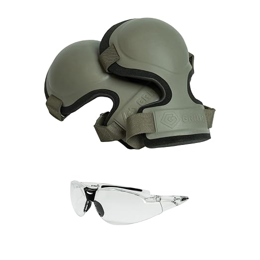 GRITR 2-Piece Tactical Knee Pads and Shooting Glasses Set for Hunting, Shooting, Construction & Outdoor Work – Ranger Green Knee Pads, Transparent Frame Glasses