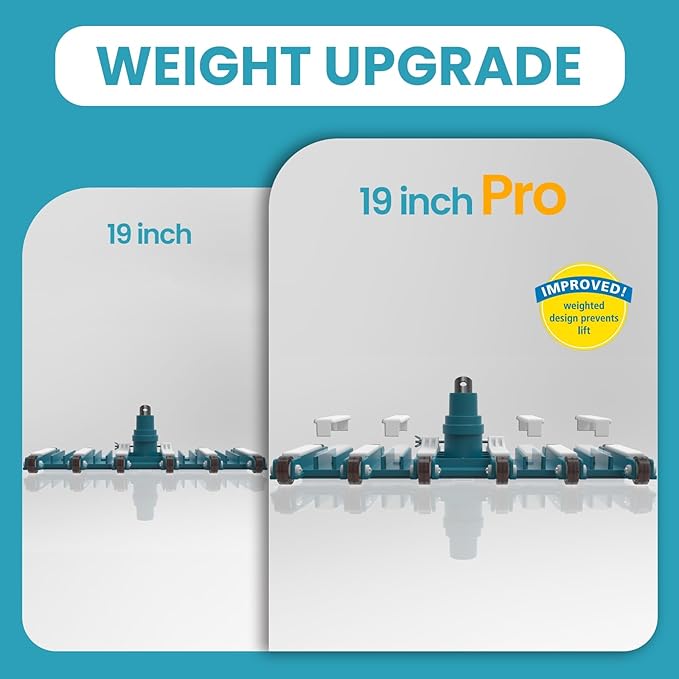 POOLWHALE 19" Professional Weighted Pool Vacuum Head with Wheels, Extra-Wide, Swivel Hose 1-1/2 or 2’’, Flexible Swivel Direction-Control Handle for Swimming Pools - Deep Cleaning on All Surfaces