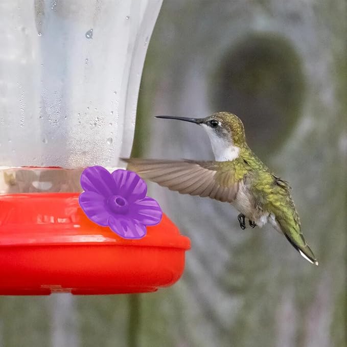 Hummingbird Feeder Replacement Parts - 16 PCS Purple Flowers, Bee Guards for Perky Pet Glass Plastic Base