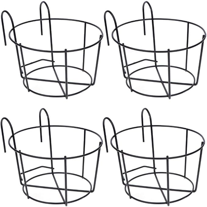 4 Pack Hanging Planters for Railings Rail Planter Hanging Baskets Flower Pot Holders Iron Plant Racks Metal Fence Planter Potted Stand Mounted Balcony Plant Baskets Container,Garden Steel Pots