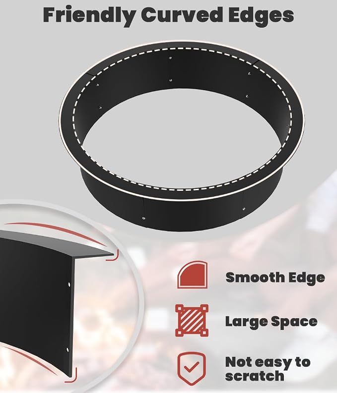31 Inch Inner Round Fire Pit Ring Insert for Outside Wood Burning, 35 Inch Outer 31 Inch Inner DIY Outdoor Fire Pit Liner Ring for Garden, Patio, Backyard or Camping, 1.5mm Thick Metal Steel